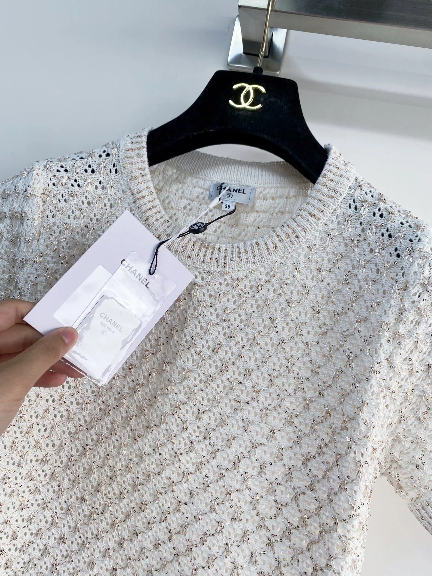 Chanel 2026 Knit Short-sleeved Shirt Off-white Wool 166806