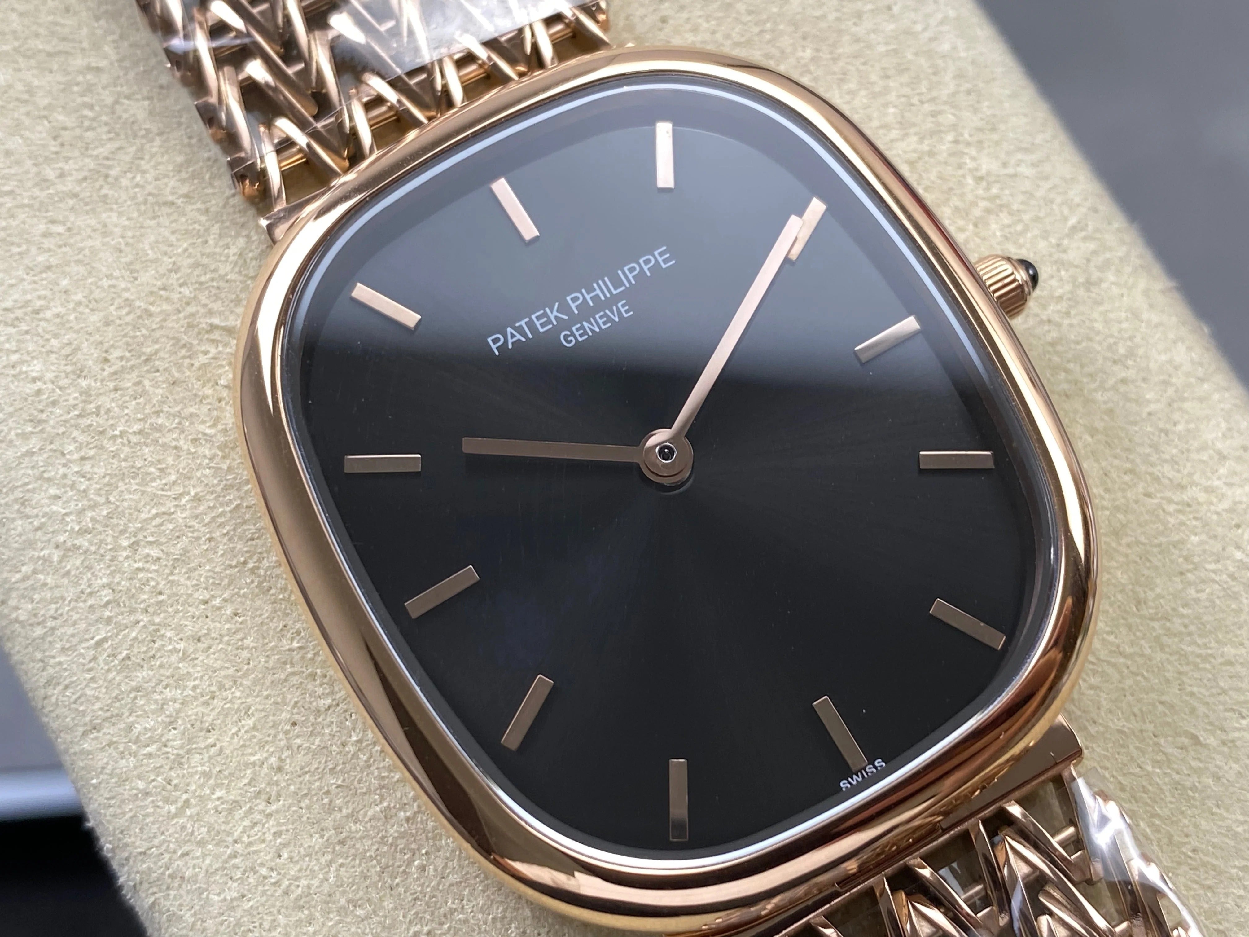 Patek Philippe Golden Ellipse 41mm Black Dial Rose Gold Strap