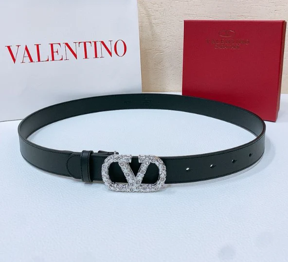 VT 2025 Garavani VLogo Signature Belt Black With Crystal-embellished Buckle