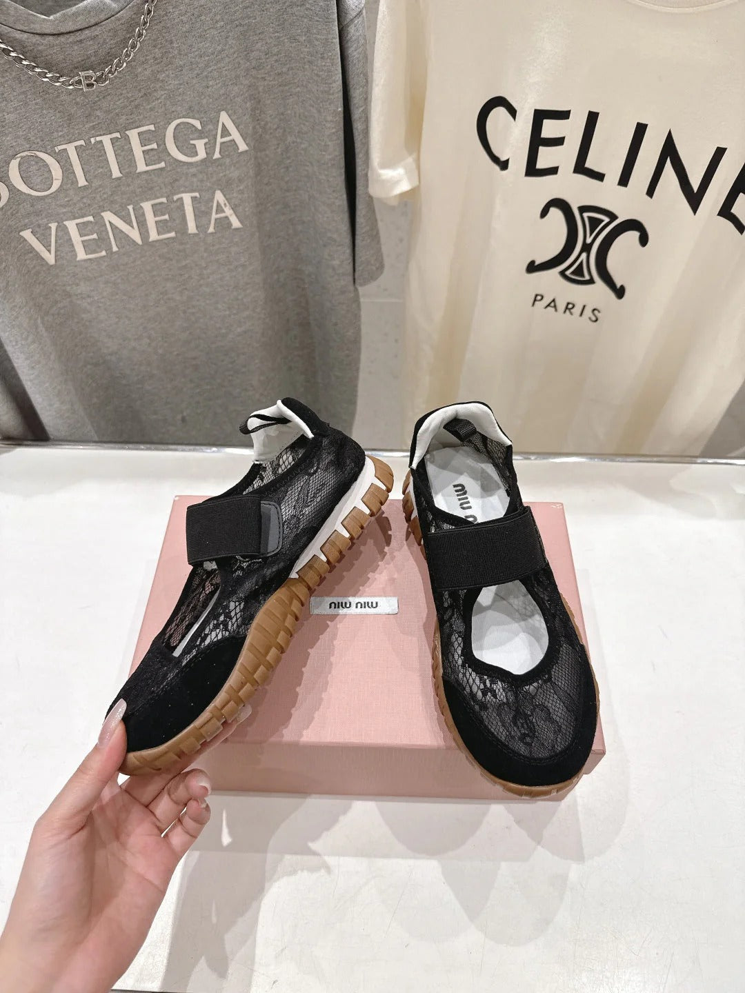 Miumiu 26ss Platform Ballet Flats Lace Fabric Suede 713083