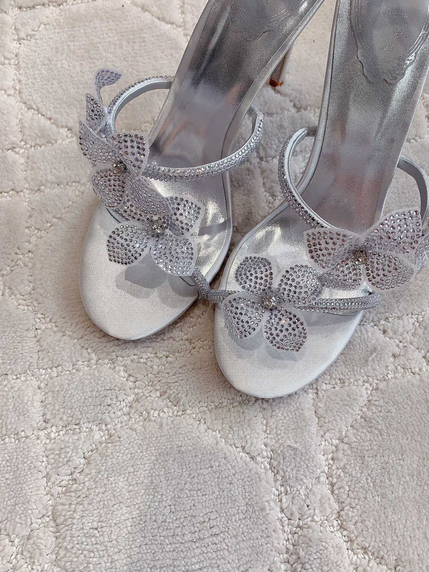 RC 2025 Margot High Heeled Sandal With Floral Embellishment Silver Leather 898021