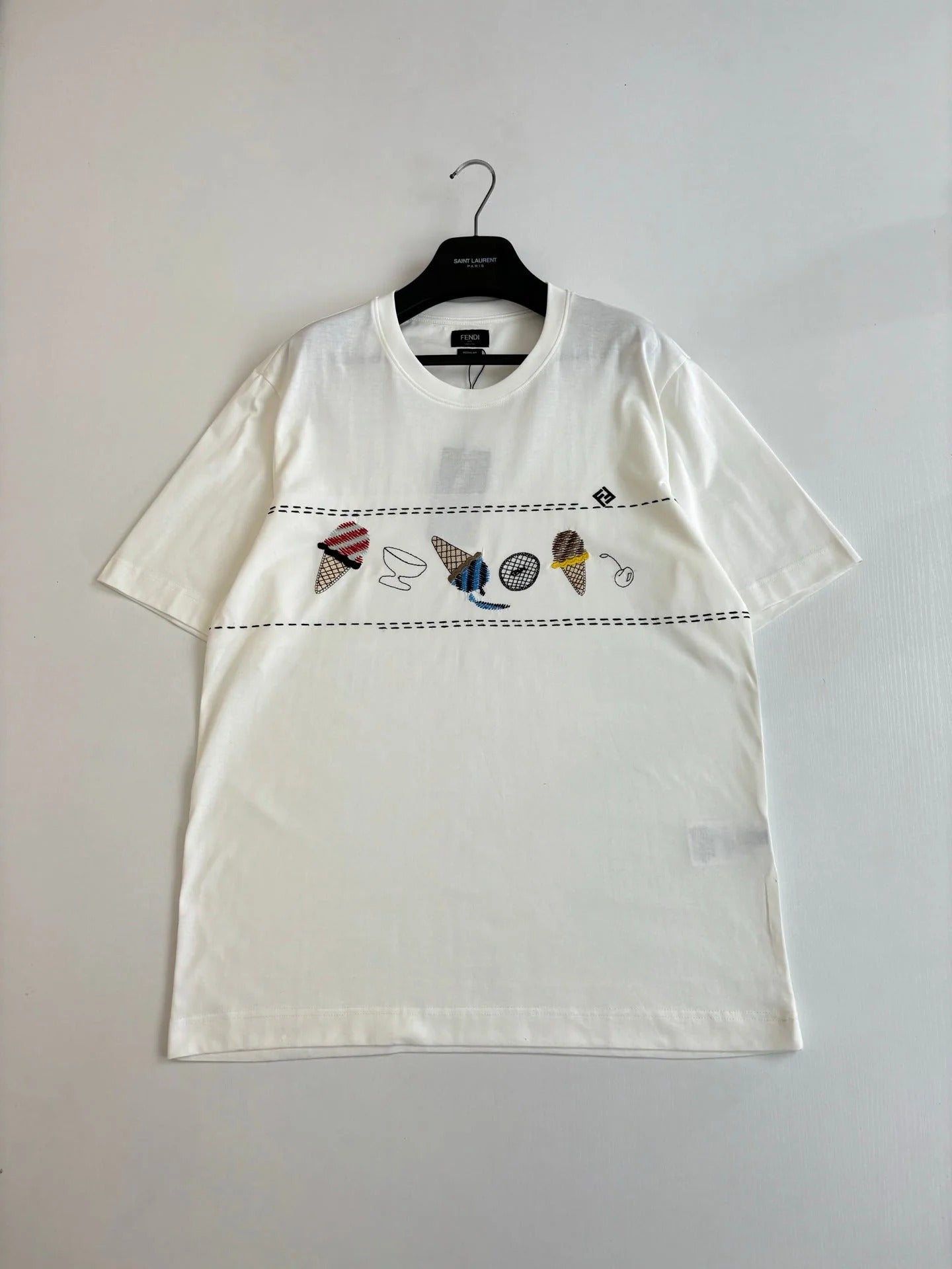 Fendi 2026 Fun Ice Cream Embroidered T-Shirt White Cotton 830011