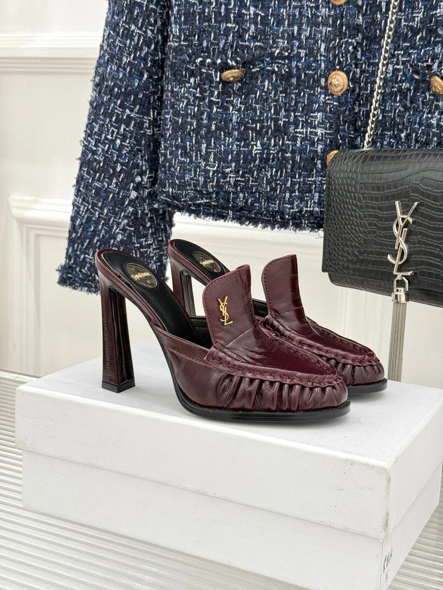 YSL 2026 Le Loafer Cassandre Mule 105mm Suede Leather 642949