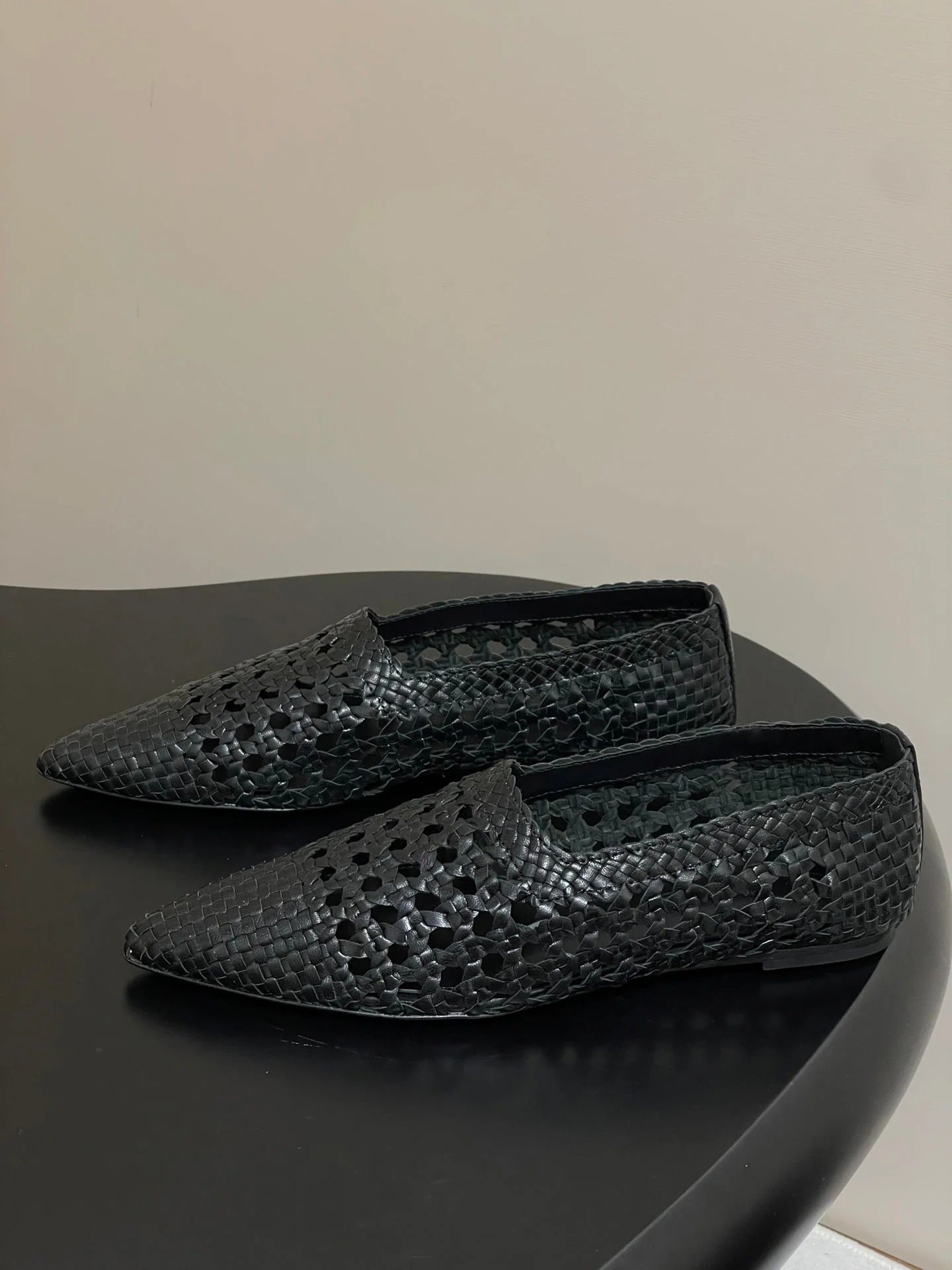 LP POINTED-TOE BALLET FLATS 25S IN BLACK LAMBSKIN