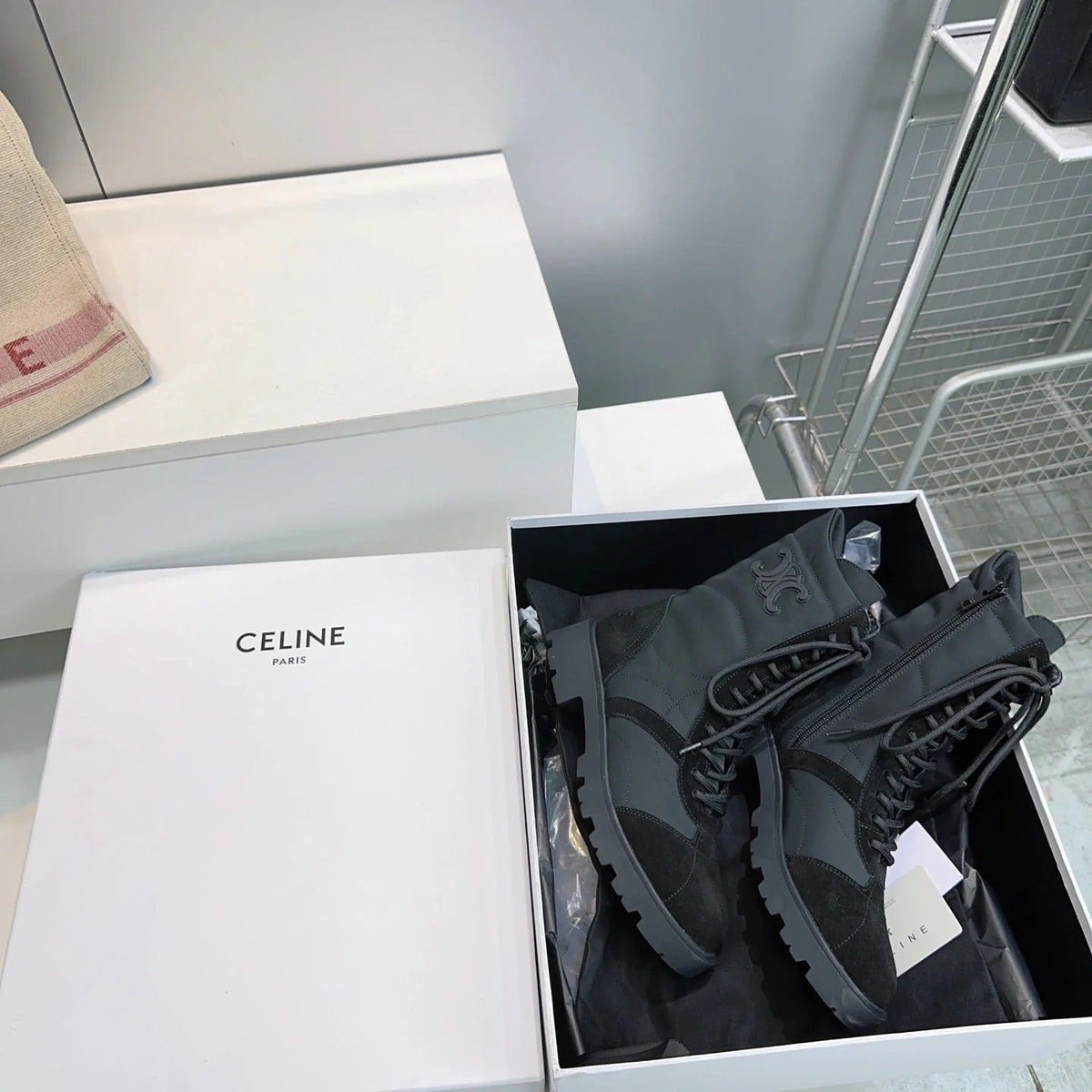Celine 2026 Margaret Lace-Up Boots Black Suede 107299