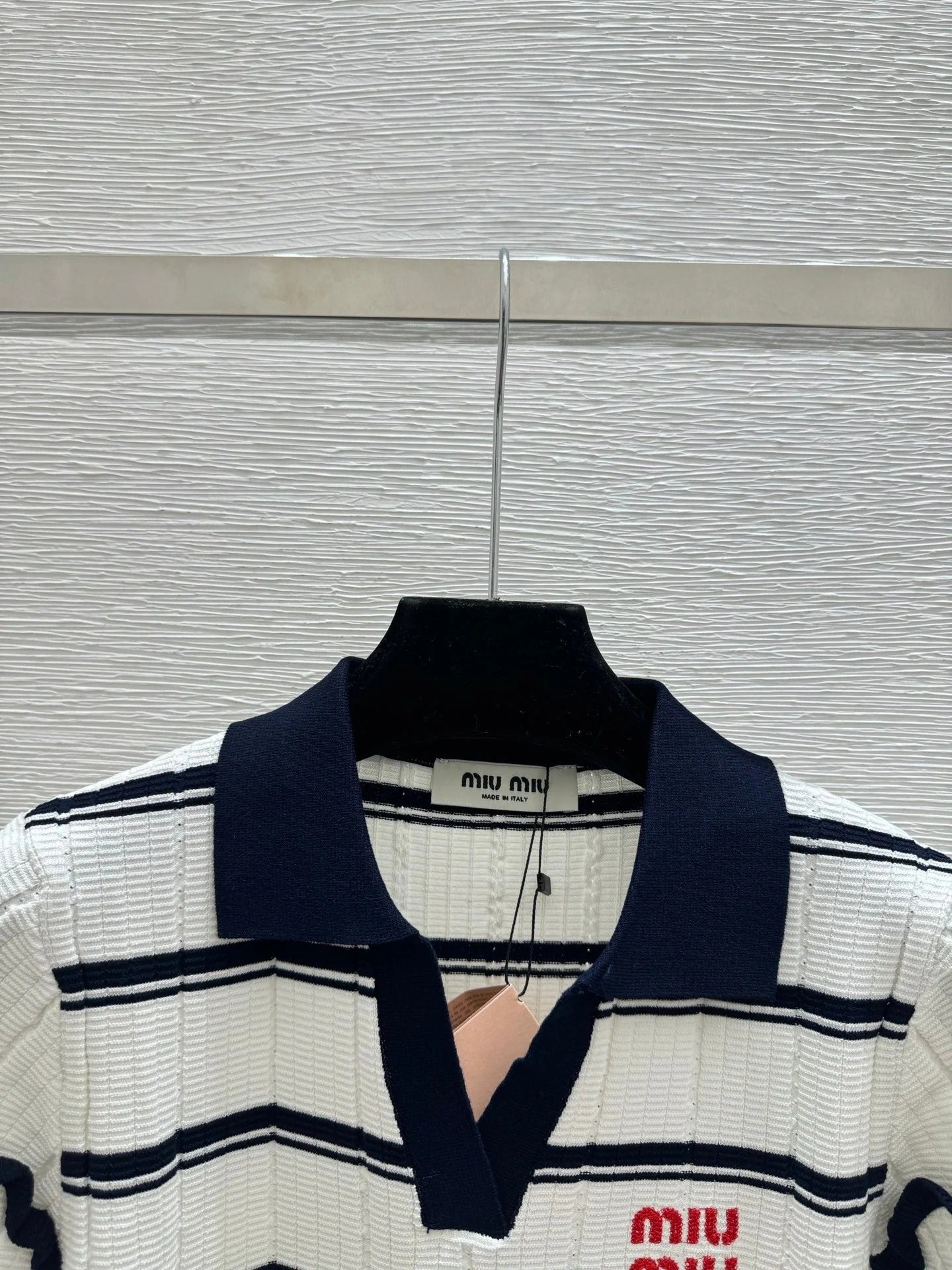 Miumiu 2026 Striped Knit Short-sleeved Top With Peter Pan Collar 258872