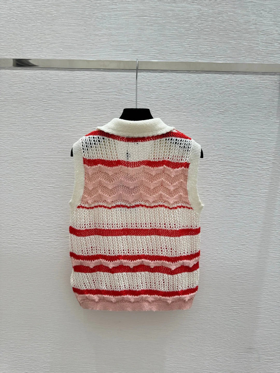 Chanel 2026 Striped Openwork Knit Vest Blue and Red Tencel 264033