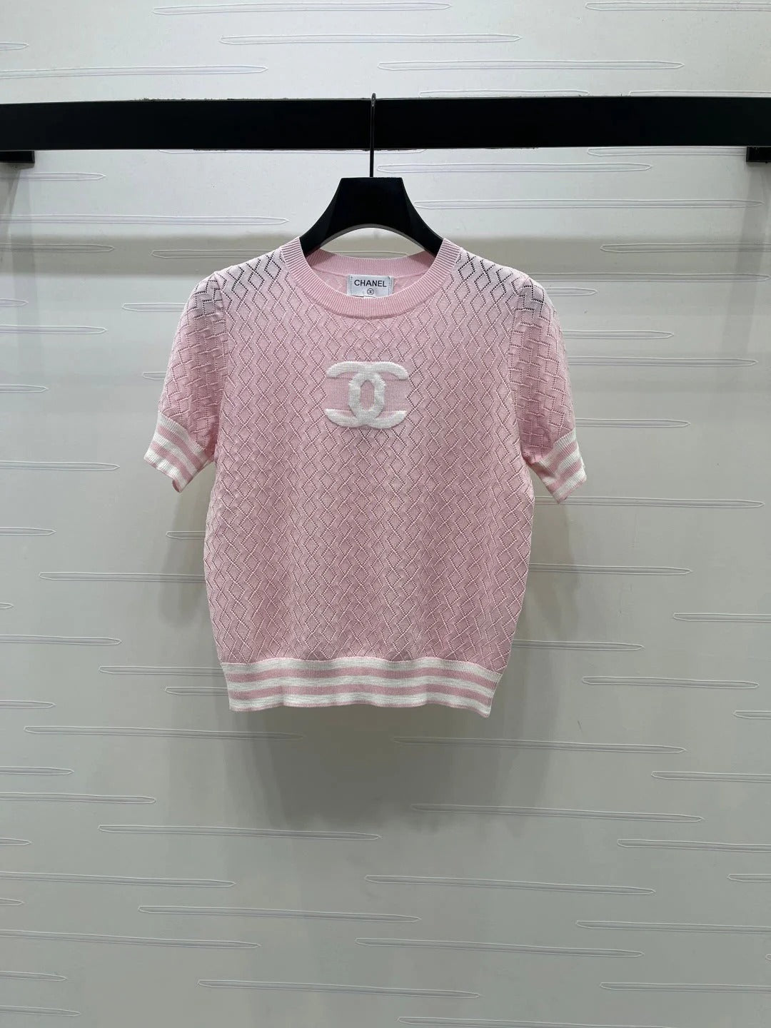 Chanel 2026 Pattern Hollow-Out Round Neck Knitted Short Sleeve Cotton 394026