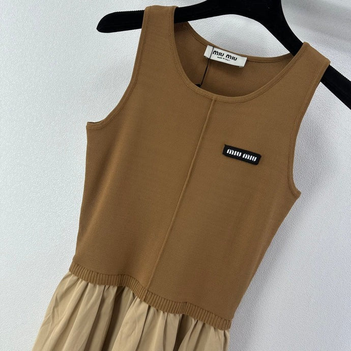 Miumiu 2026 Vest Patchwork Dress Brown Beige Wool Viscose 375132