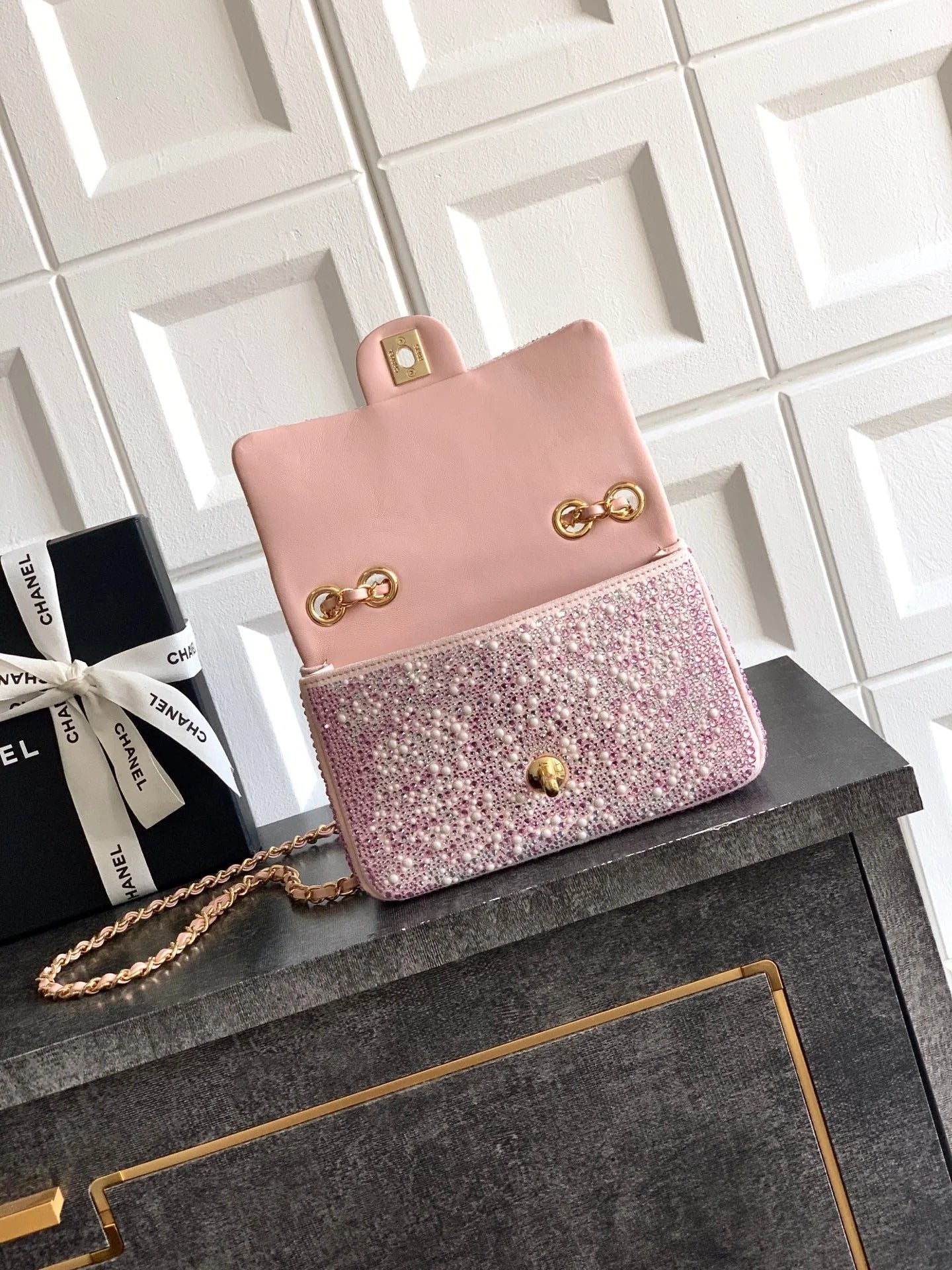 Chanel 2026 Flap Bag 20cm Pink Sequin Leather 348828