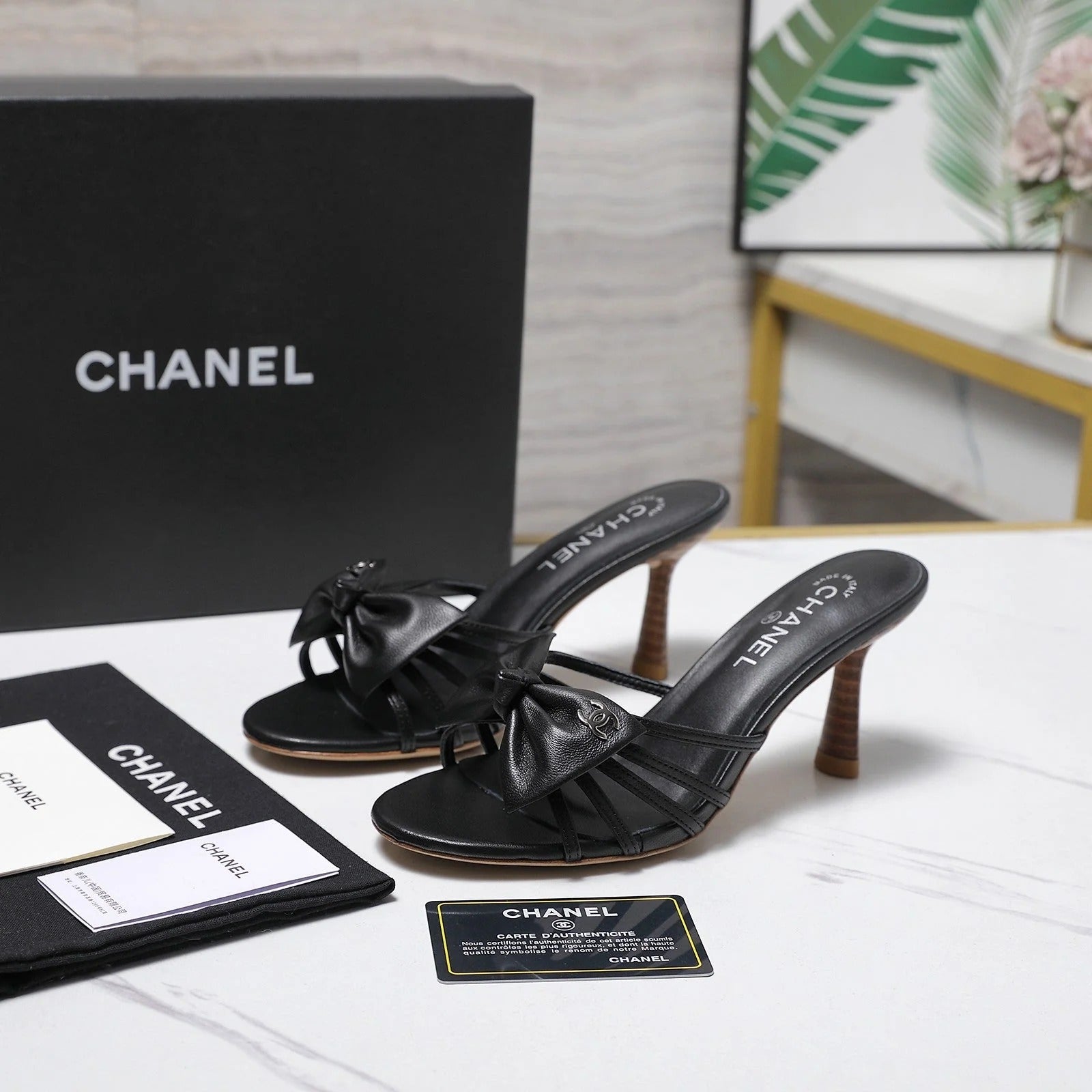 Chanel 2026 High-heeled Sandals With Delicate Bow 80mm Black Cowhide 758430