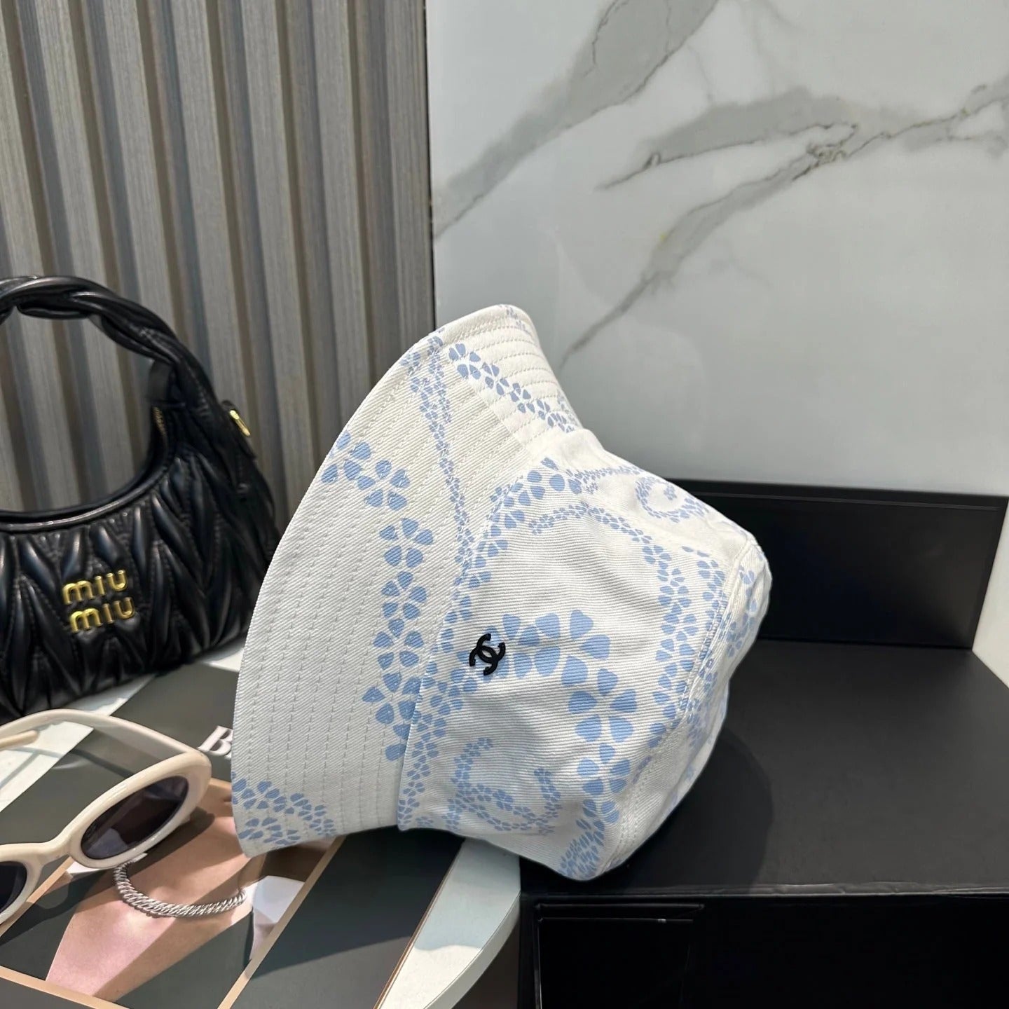 Chanel Bucket Hat With CC Logo And Floral Pattern Cotton 237371