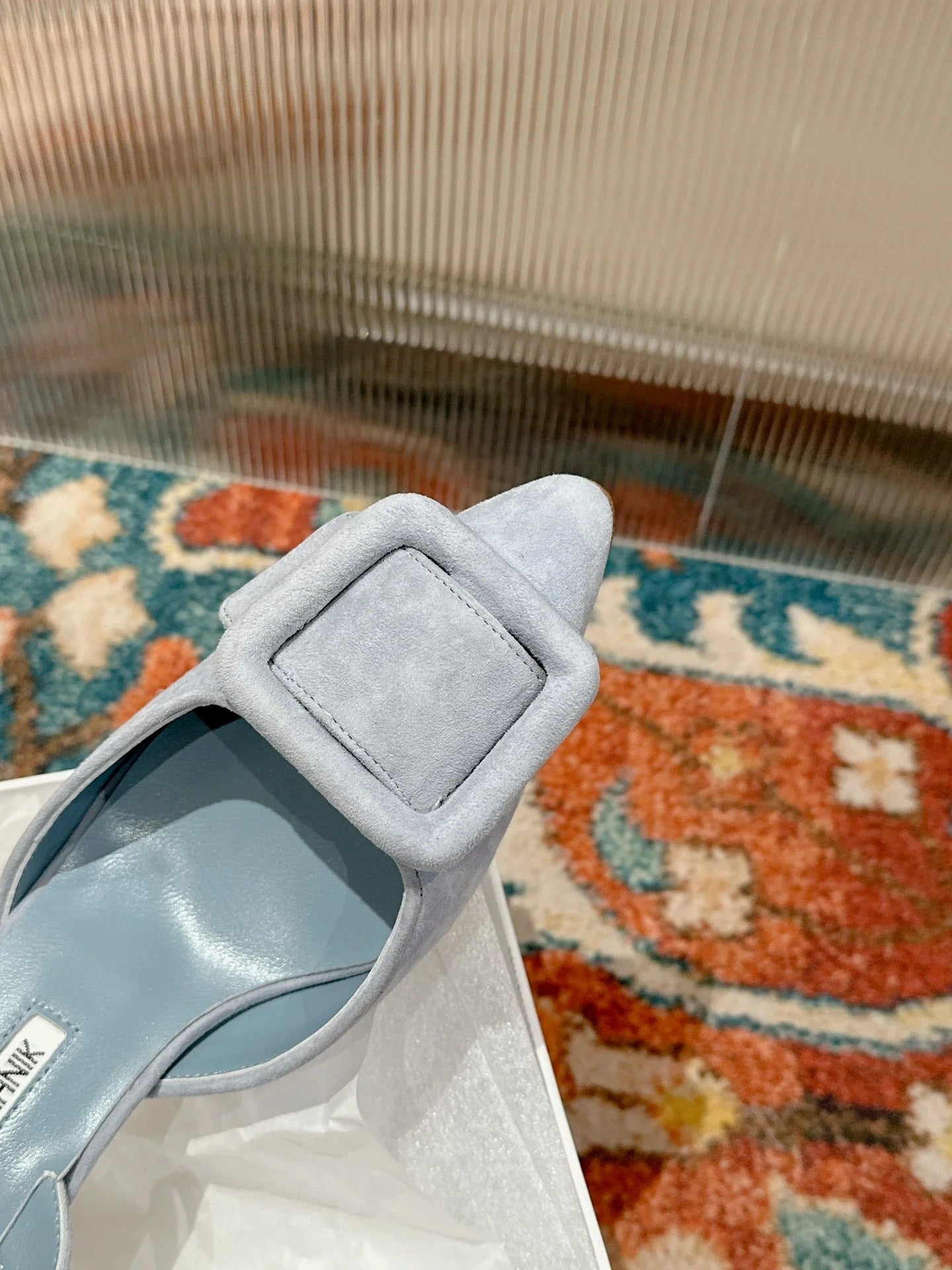 Manolo Blahnik High-Heeled Sandal 70mm Light Blue Suede Leather 598557