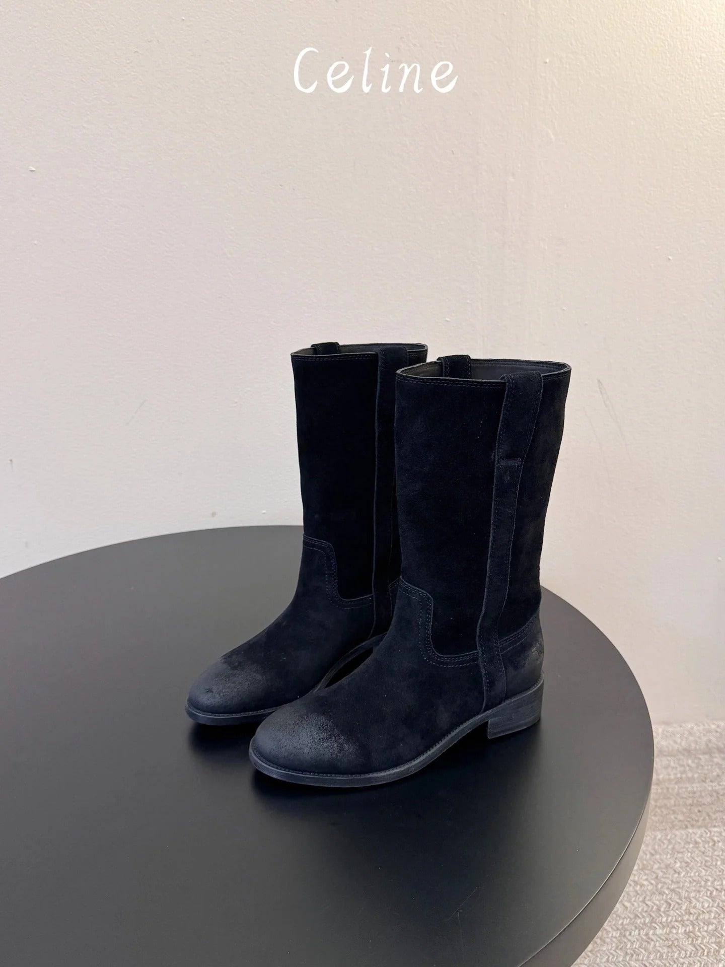 Celine 2026 Knee-High Pull-On Boots Calfskin Suede 104481