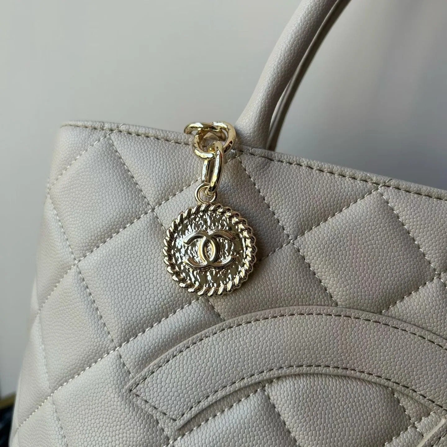 Chanel 2026 Medallion Tote Bag 30cm Light Grey Caviar Cowhide