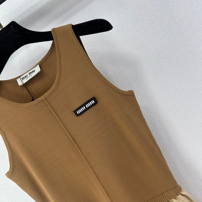Miumiu 2026 Vest Patchwork Dress Brown Beige Wool Viscose 375132