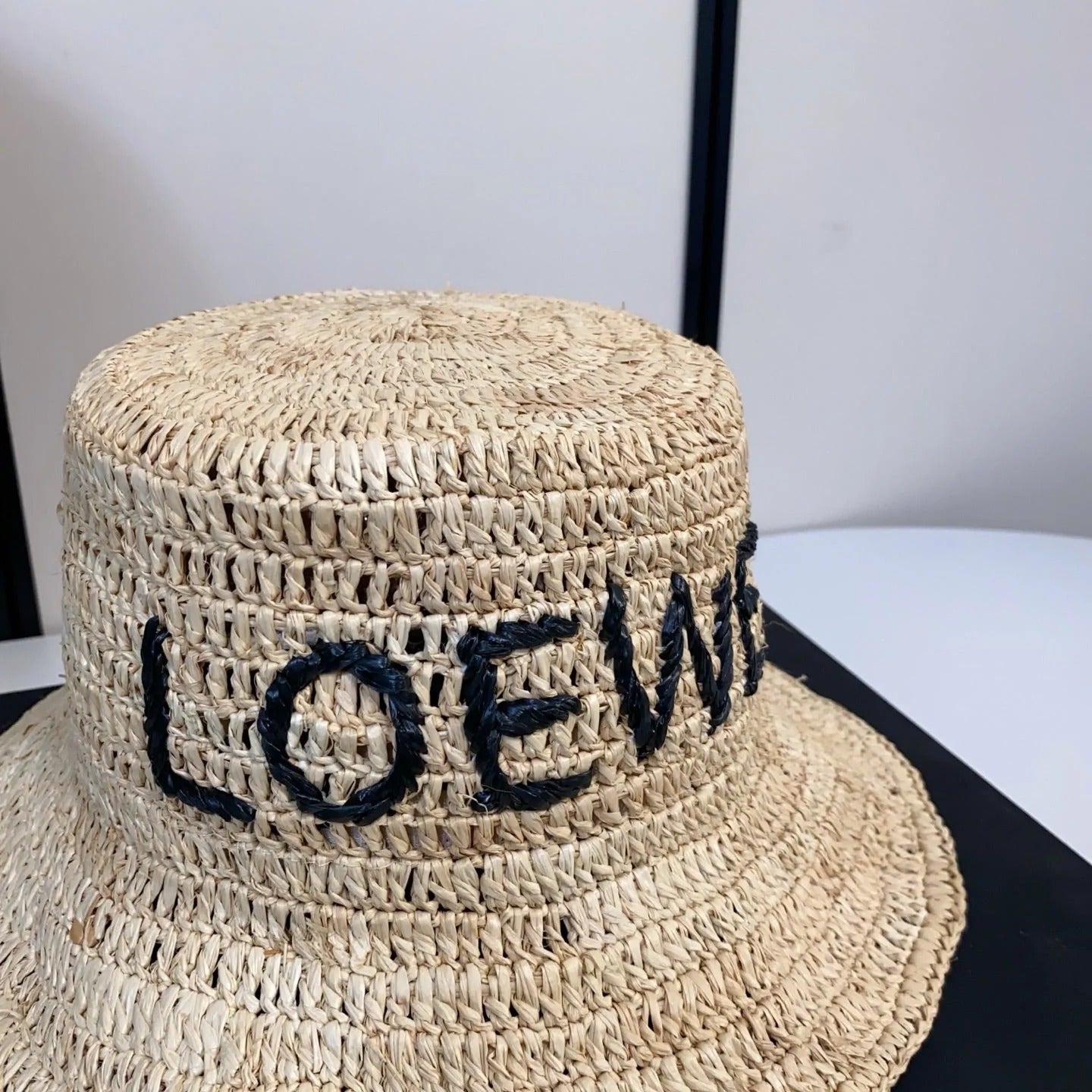 Loewe Embroidered Logo Raffia Bucket Hat 269027