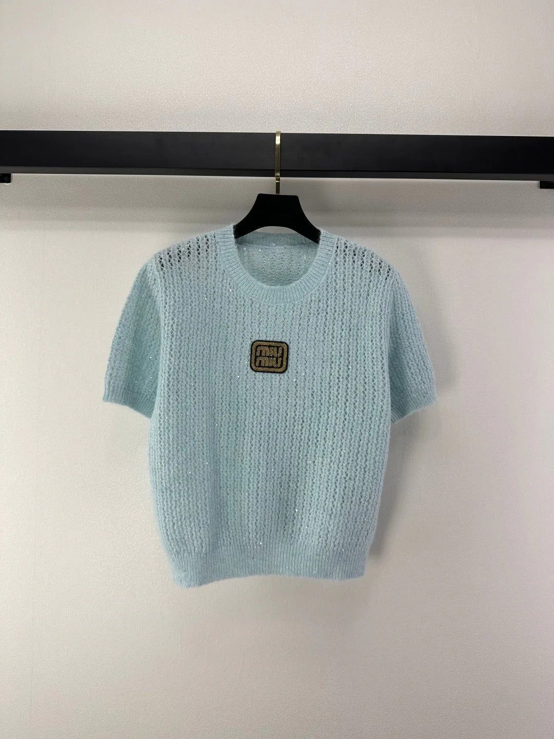 Miumiu 2026 Sequined Knit Short-sleeved Top Wool Polyester 362383