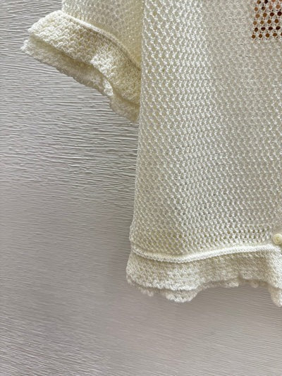 Miumiu 2026 Hollow-Out Collar Knitted Short-Sleeve Cardigan 341442
