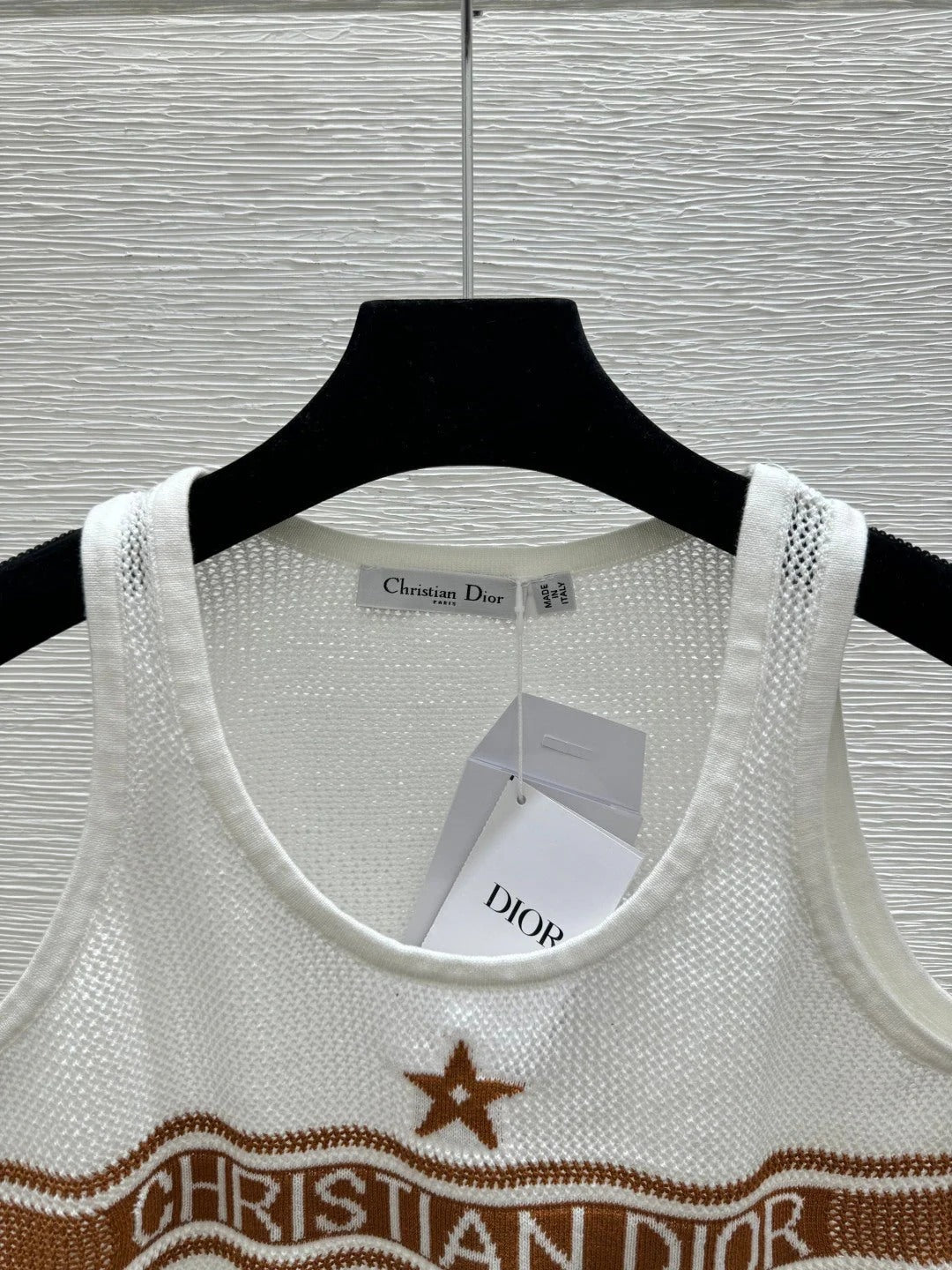 Dior 2026 Mesh Knit Vest Brown and White Wool 341178