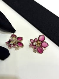 Chanel 2026 Double C Pink Asymmetrical Flower Stud Earrings