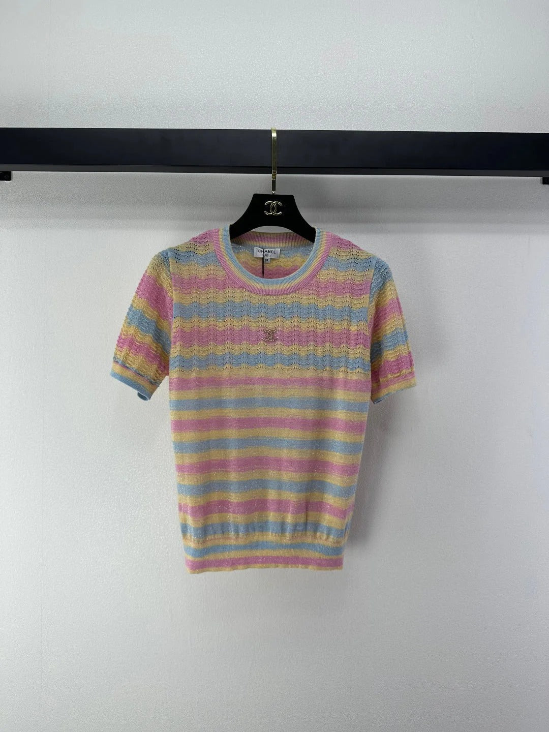 Chanel 2026 Striped Knit Short-sleeved Top Wool Cashmere 368456