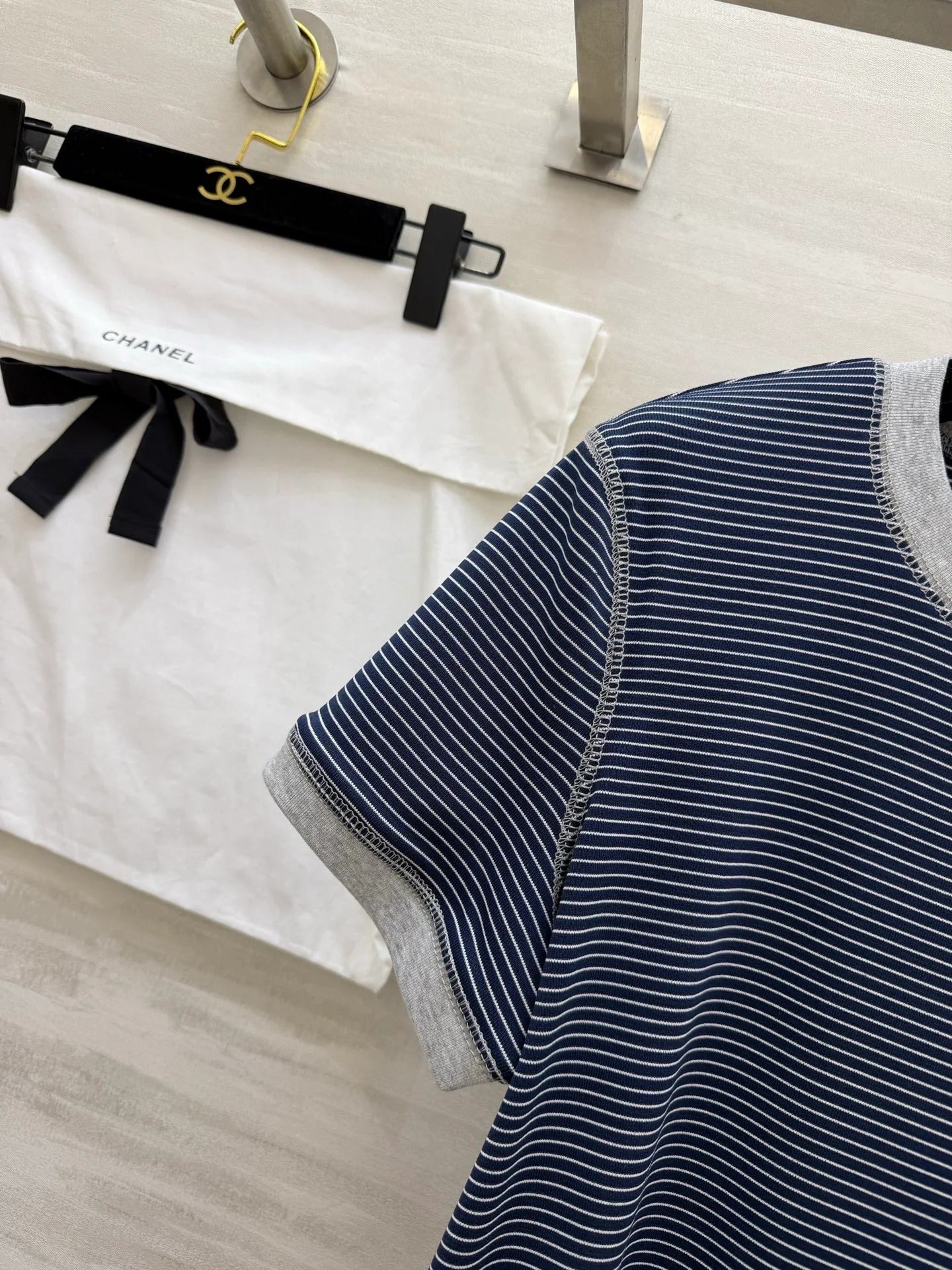 Chanel 2026 Camellia Striped T-Shirt Cotton 213368