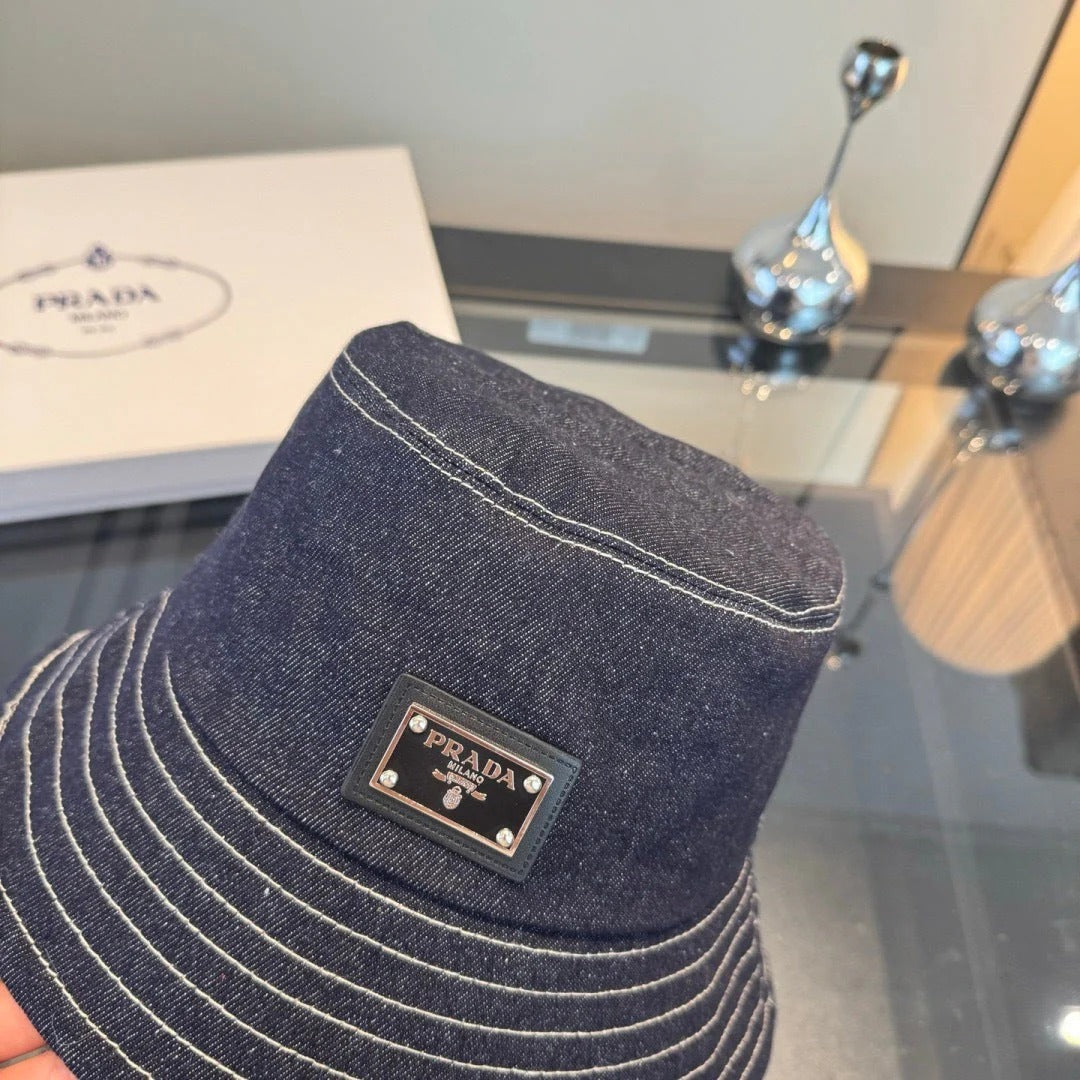 Prada Bucket Hat Blue Denim Cotton 228995