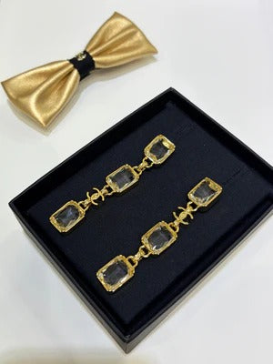 Chanel 2026 Irregular Colored Gemstone Gold Double C Glass Pearl Stud Earrings