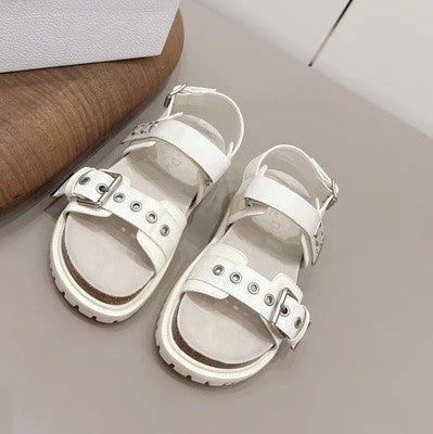 CD 26A Platform Sandal Two Tone Canvas Cowhide Silver Buckle