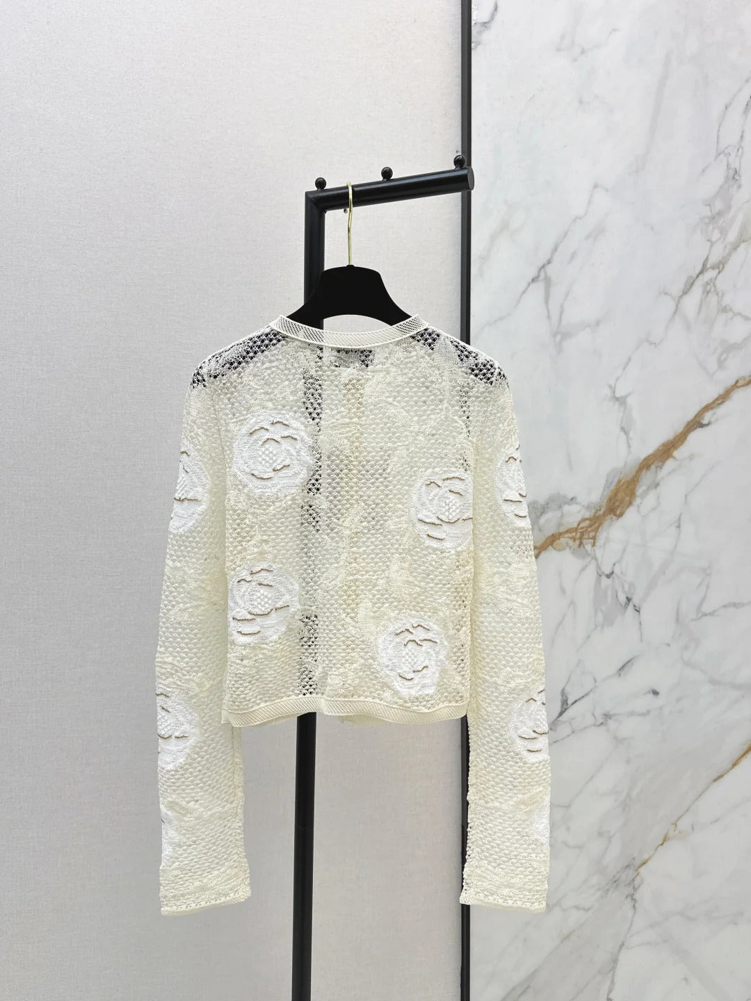 Chanel 2026 Lace Camellia Cardigan Cream Cotton Silk