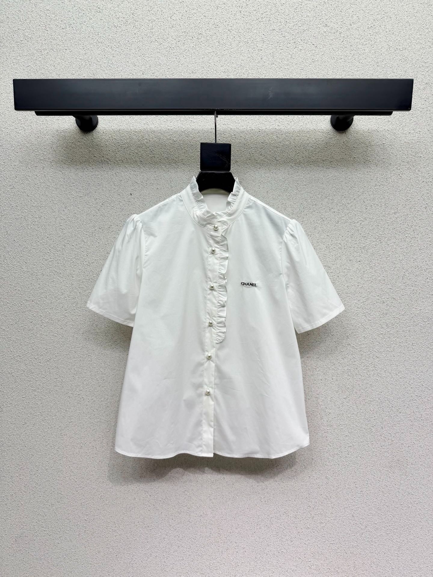 Chanel 2026 Short-sleeved Shirt Pink White Cotton 295896