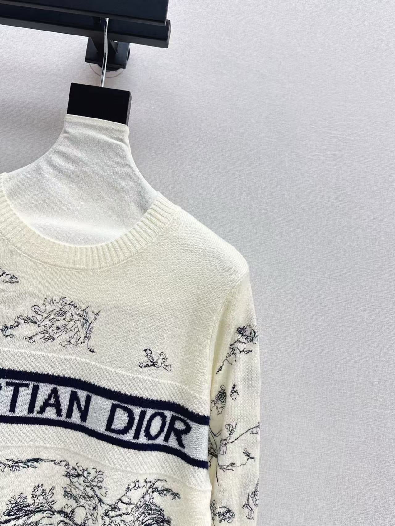 Dior 2026 Toile de Jouy Logo Knit Sweater Cream Blue Wool