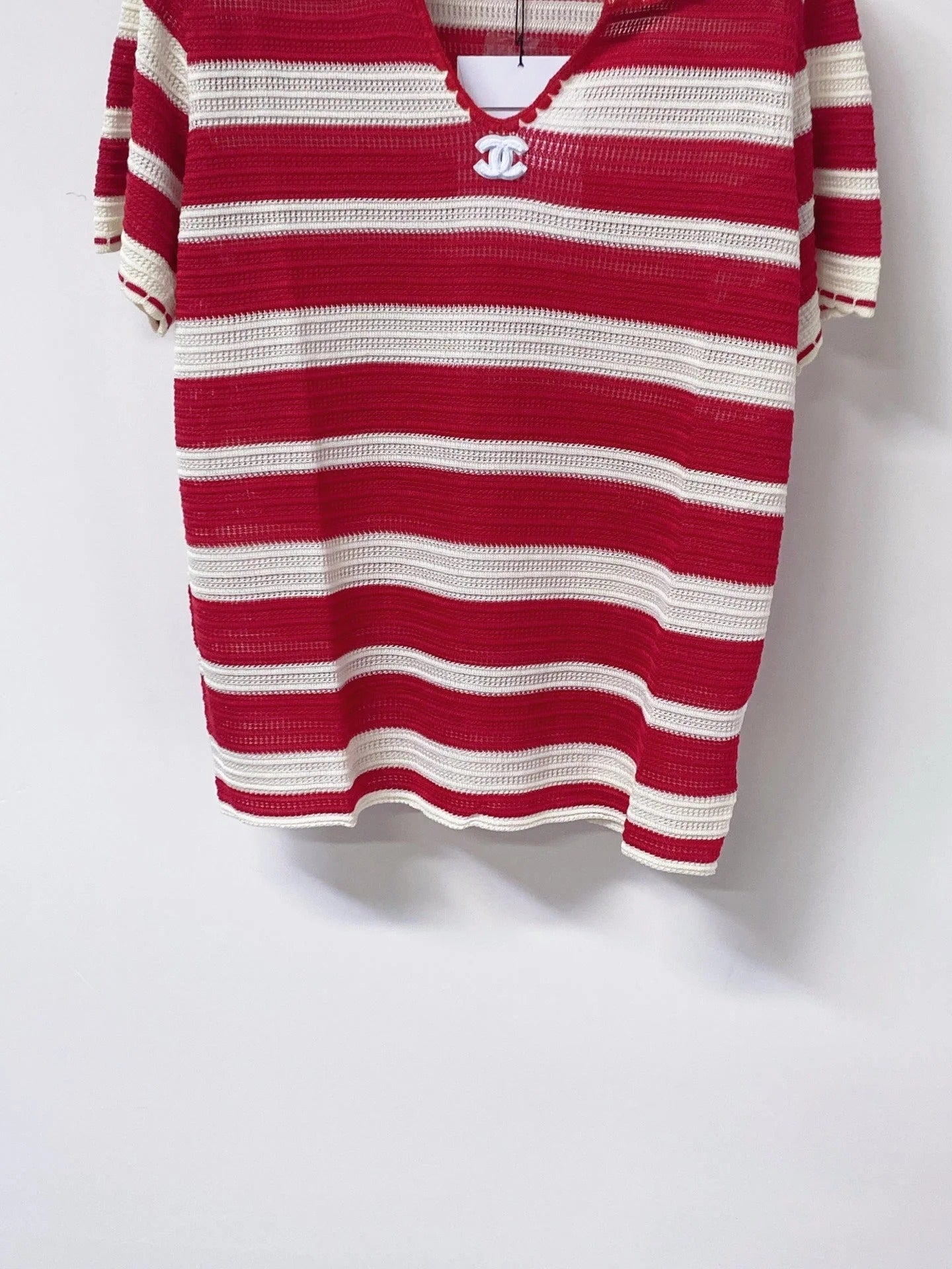 Chanel 2026 Short-Sleeve Shirt Red Cream Cotton 705313