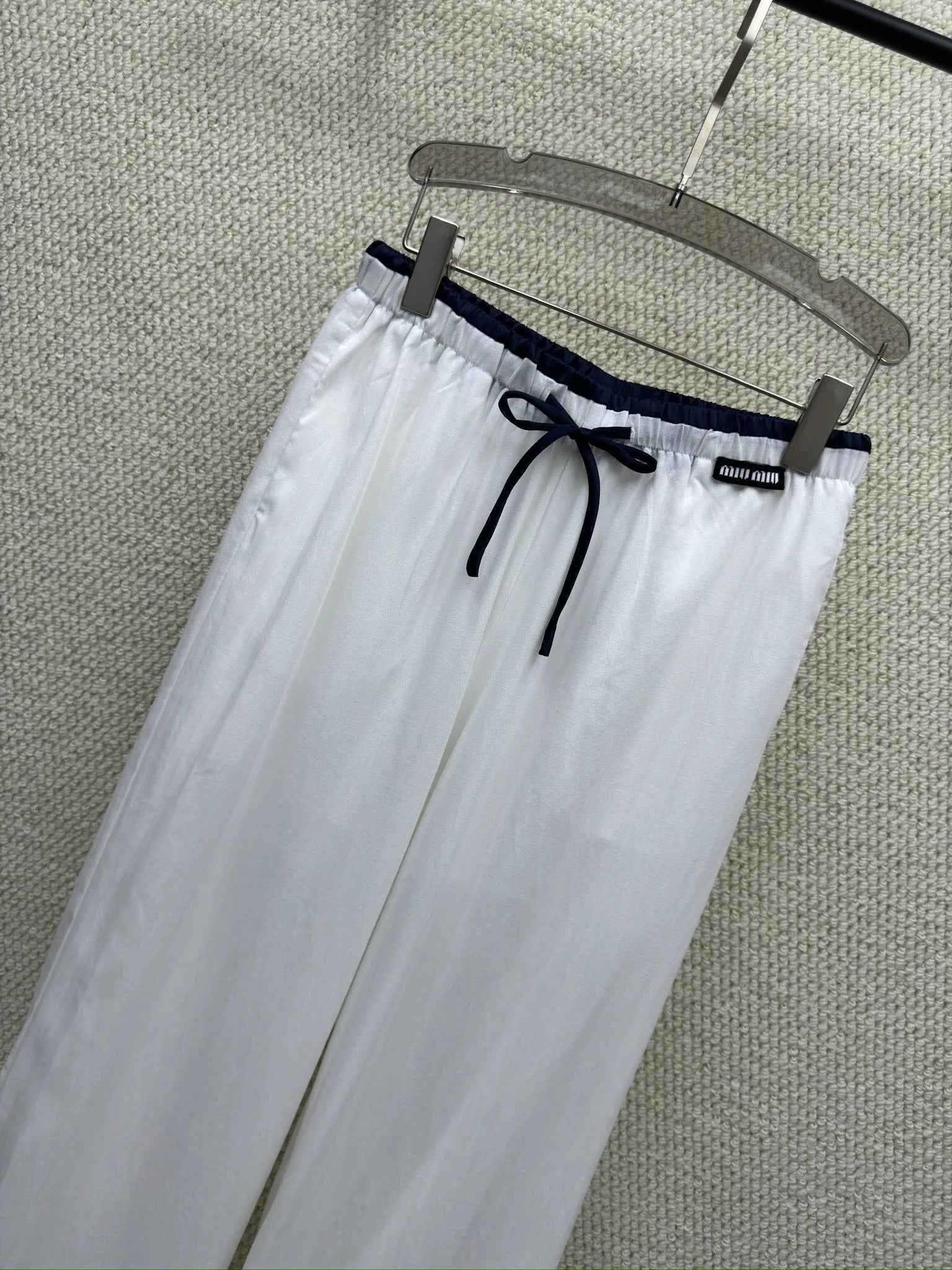 Miumiu 2026 Elastic High-Waisted Straight Wide-Leg Pant Tencel Cotton