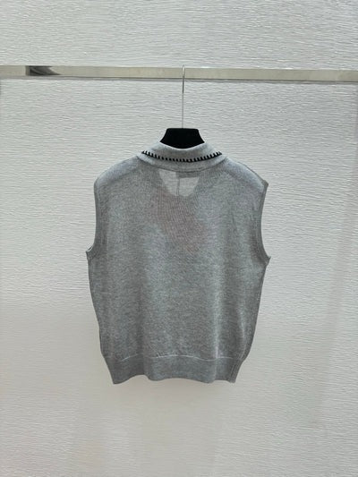 Miumiu 2026 Tie-Waist Crew Neck Knitted Vest Wool Cashmere 341448