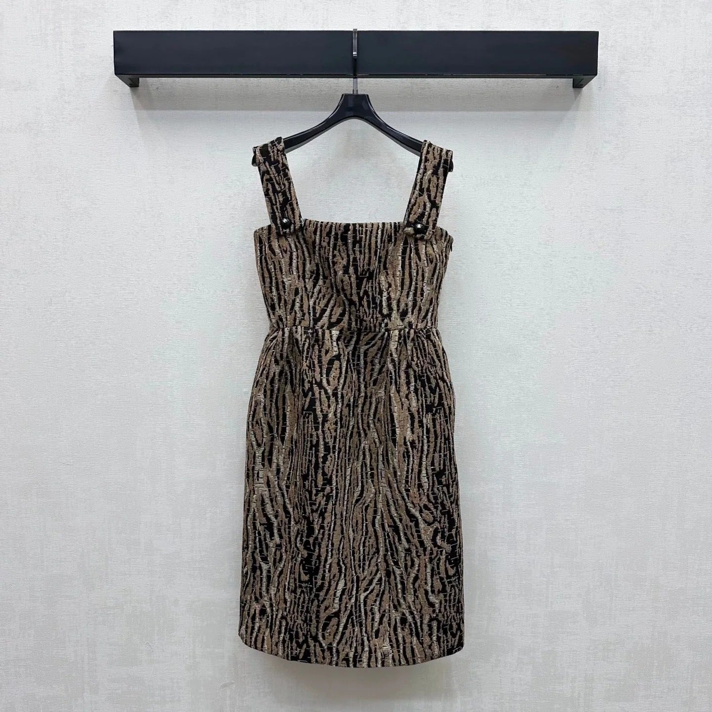 Chanel 2026 Tiger-print Suspender Dress Black Beige Cotton 418540
