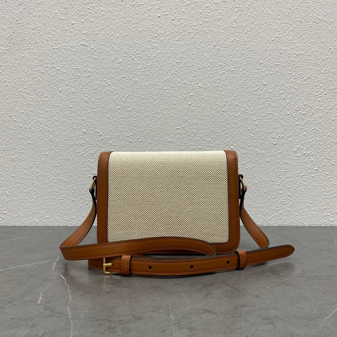 Celine 2026 Classique Triomphe Bag 18cm Tan Beige Textile Calfskin 283616