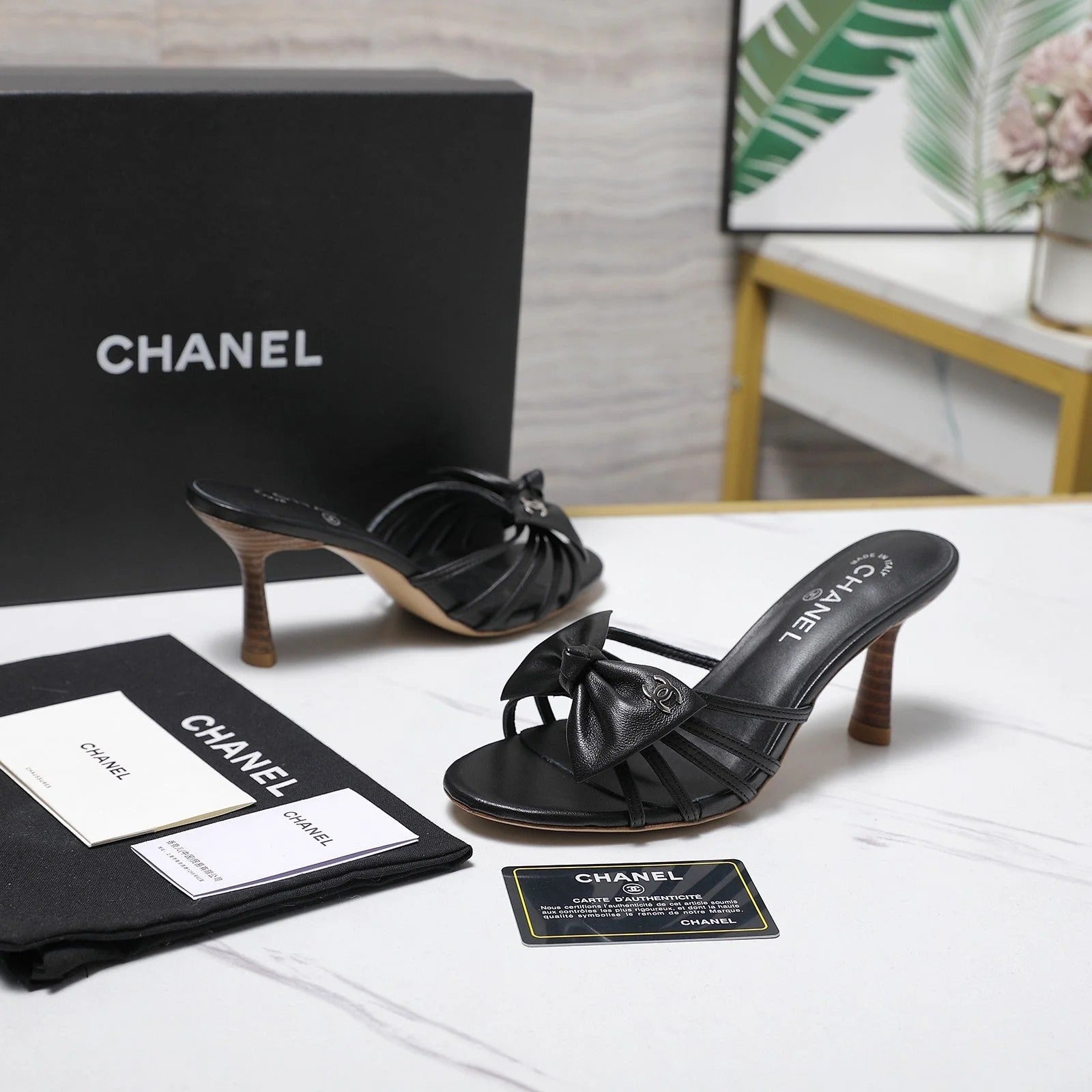 Chanel 2026 High-heeled Sandals With Delicate Bow 80mm Black Cowhide 758430