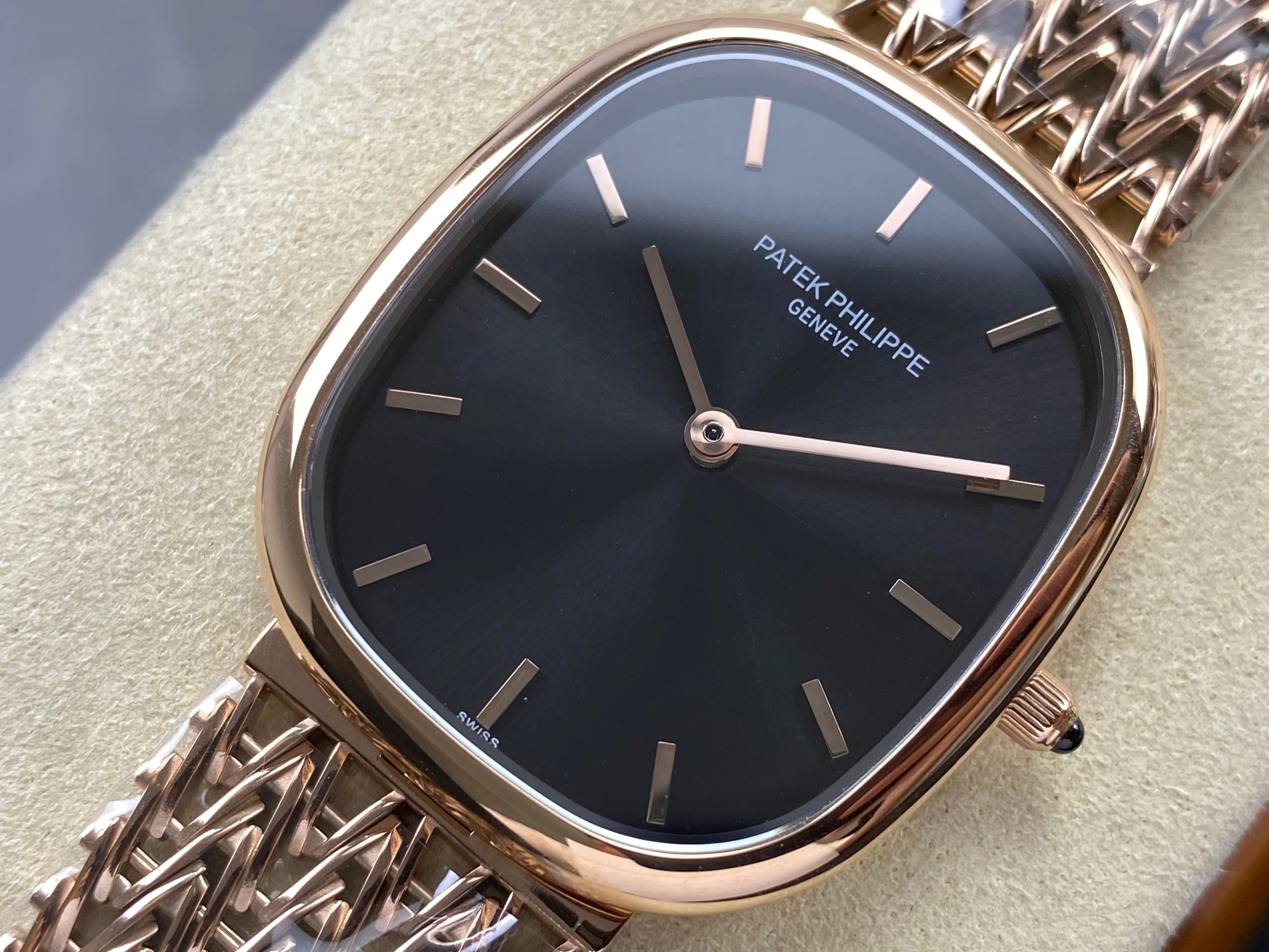 Patek Philippe Golden Ellipse 41mm Black Dial Rose Gold Strap