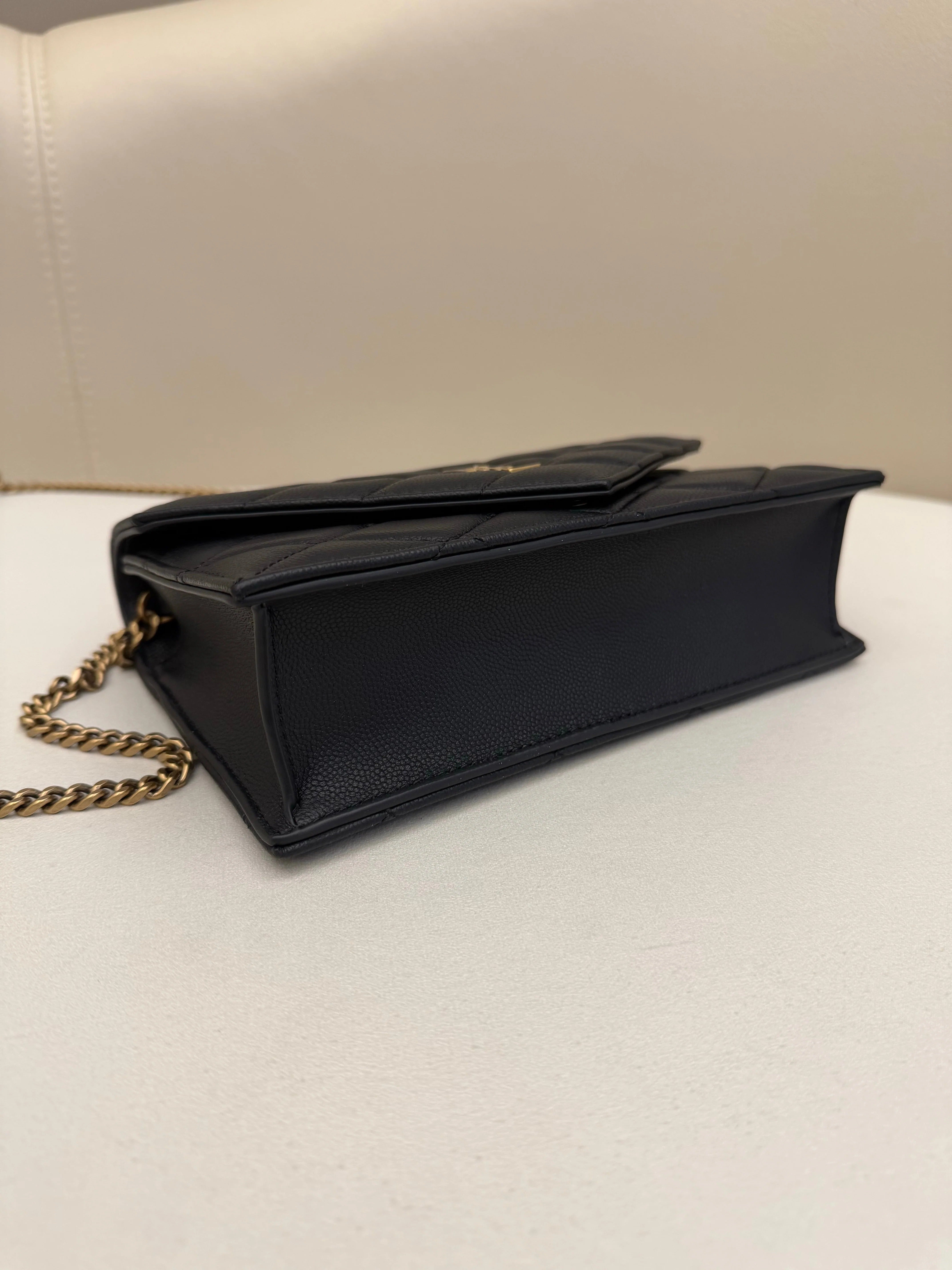 YSL 2026 Saint Laurent Paris Chain Wallet 20cm Black Calfskin