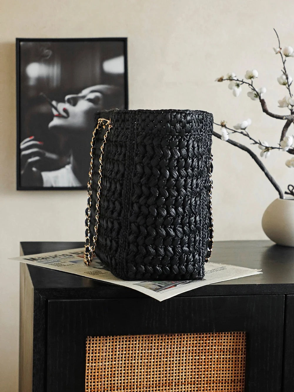 Chanel 2026 Coco Beach Shopping Bag 35cm Black Raffia