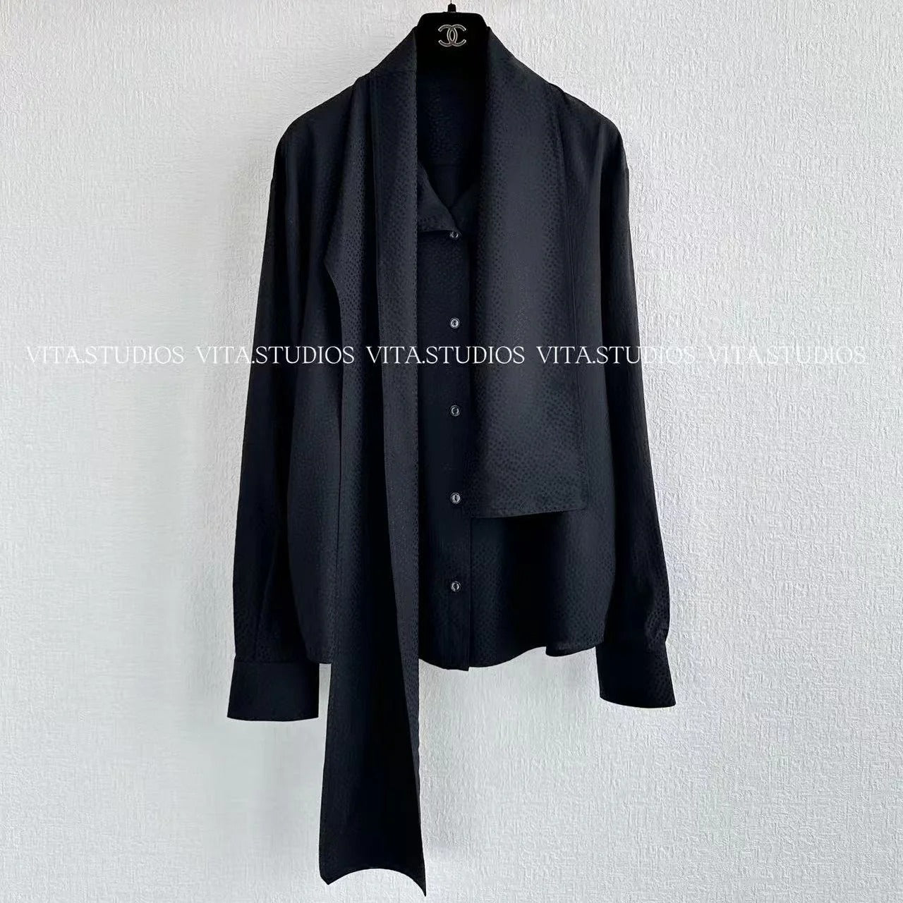 Chanel 26 Jacquard Shirt Black in Silk 298863