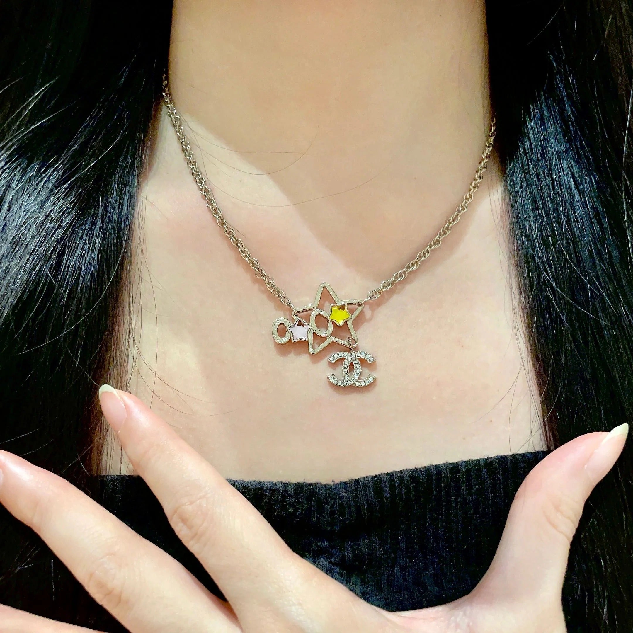 CC Vintage Double C Star Gold Diamond Necklaces