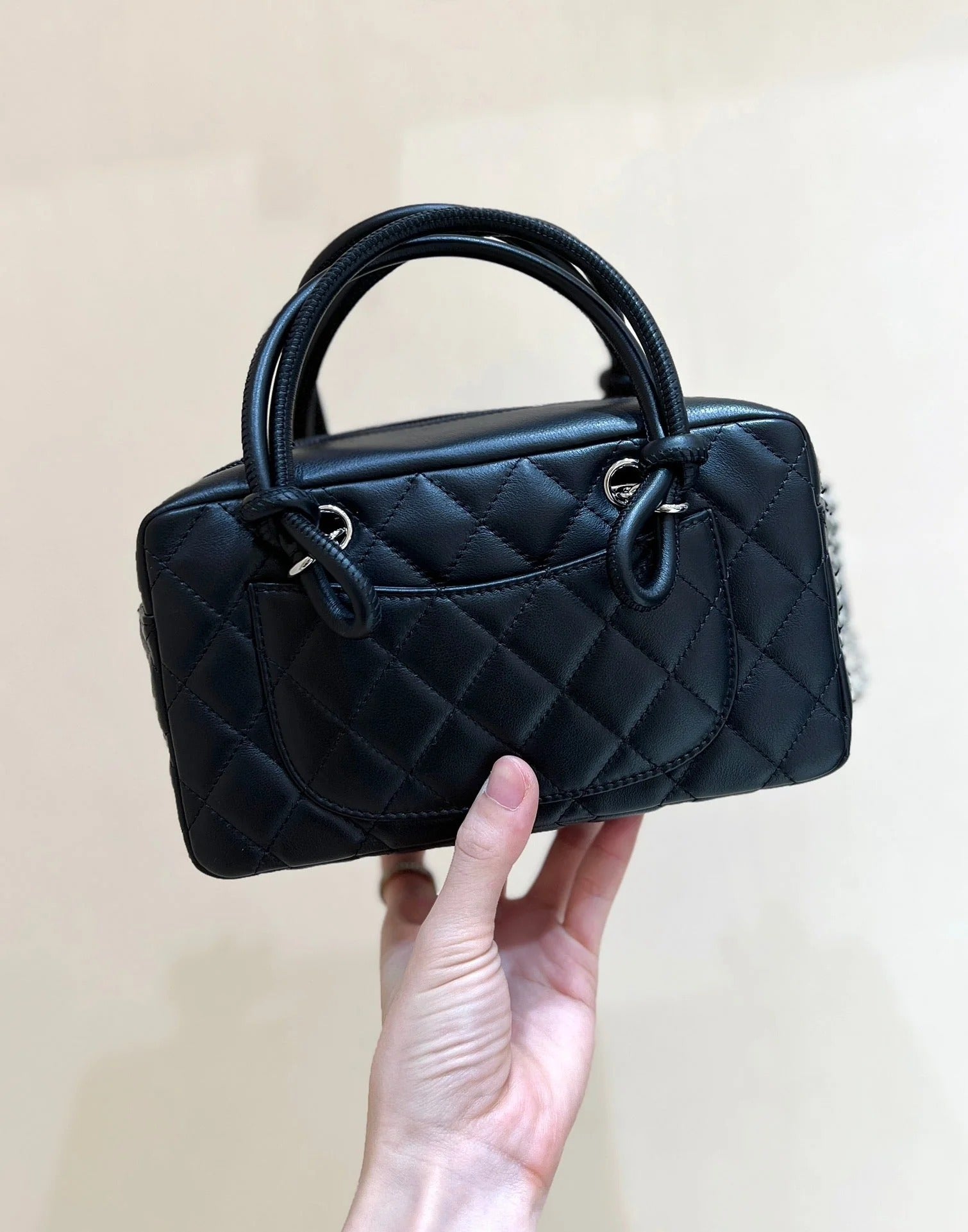 Chanel 2026 Cambon Ligne Bag 21cm Black White Quilted Lambskin