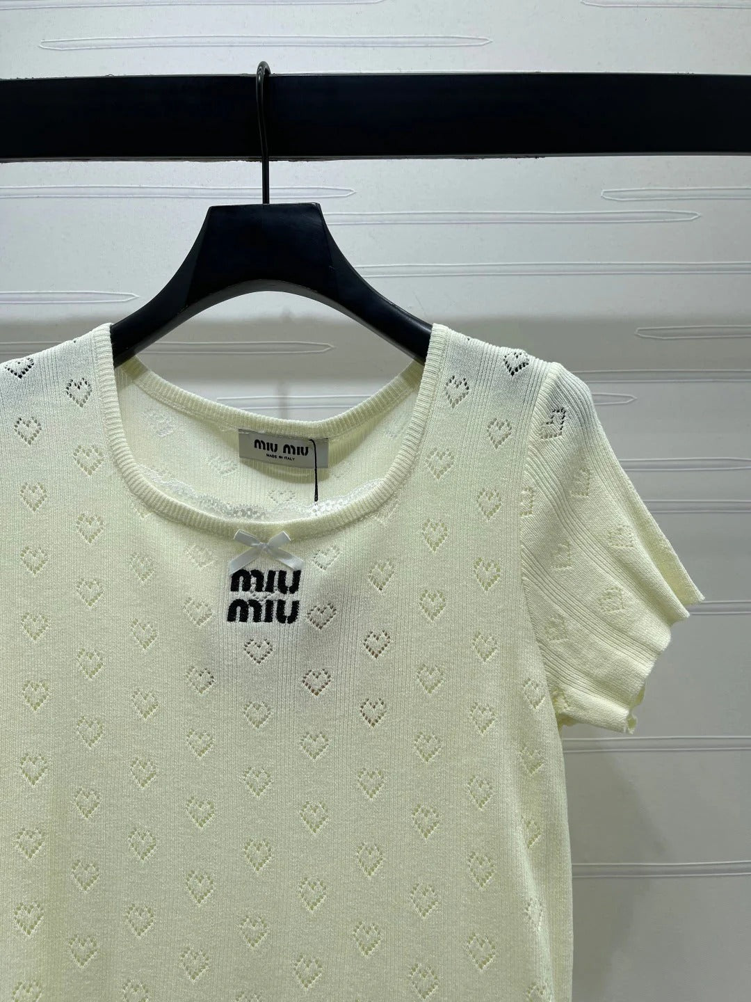 Miumiu 2026 Square Neck Knit Short-sleeved Top Wool 766293