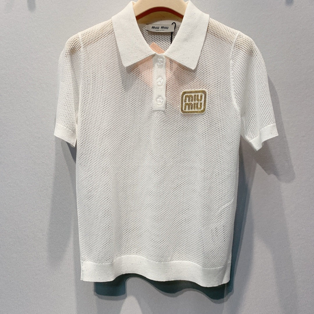 MiuMiu 2026 Mesh Polo Shirt Tencel 648090