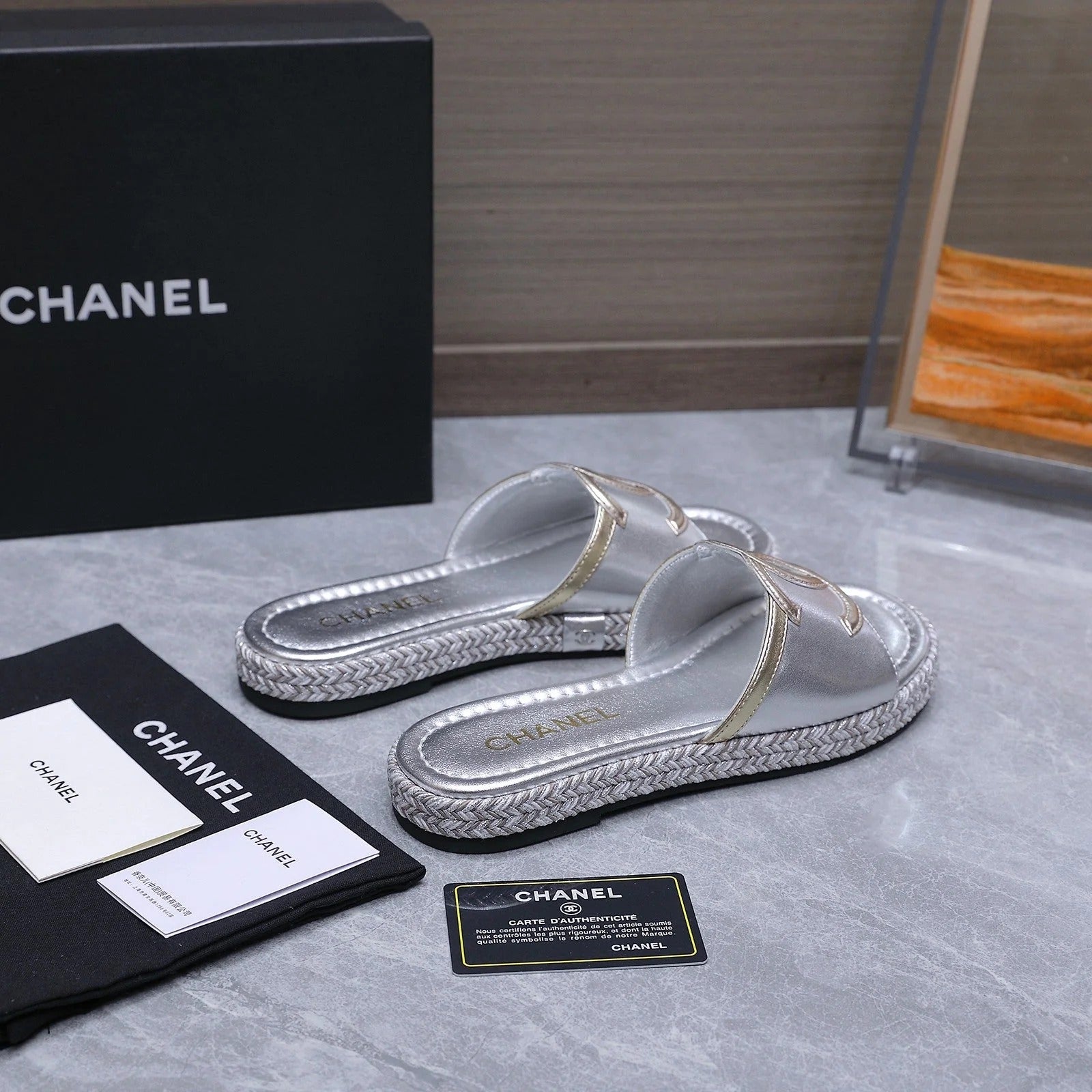 Chanel 2026 Slippers Silver Sheepskin 758398