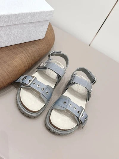CD 26A Platform Sandal Two Tone Canvas Cowhide Silver Buckle