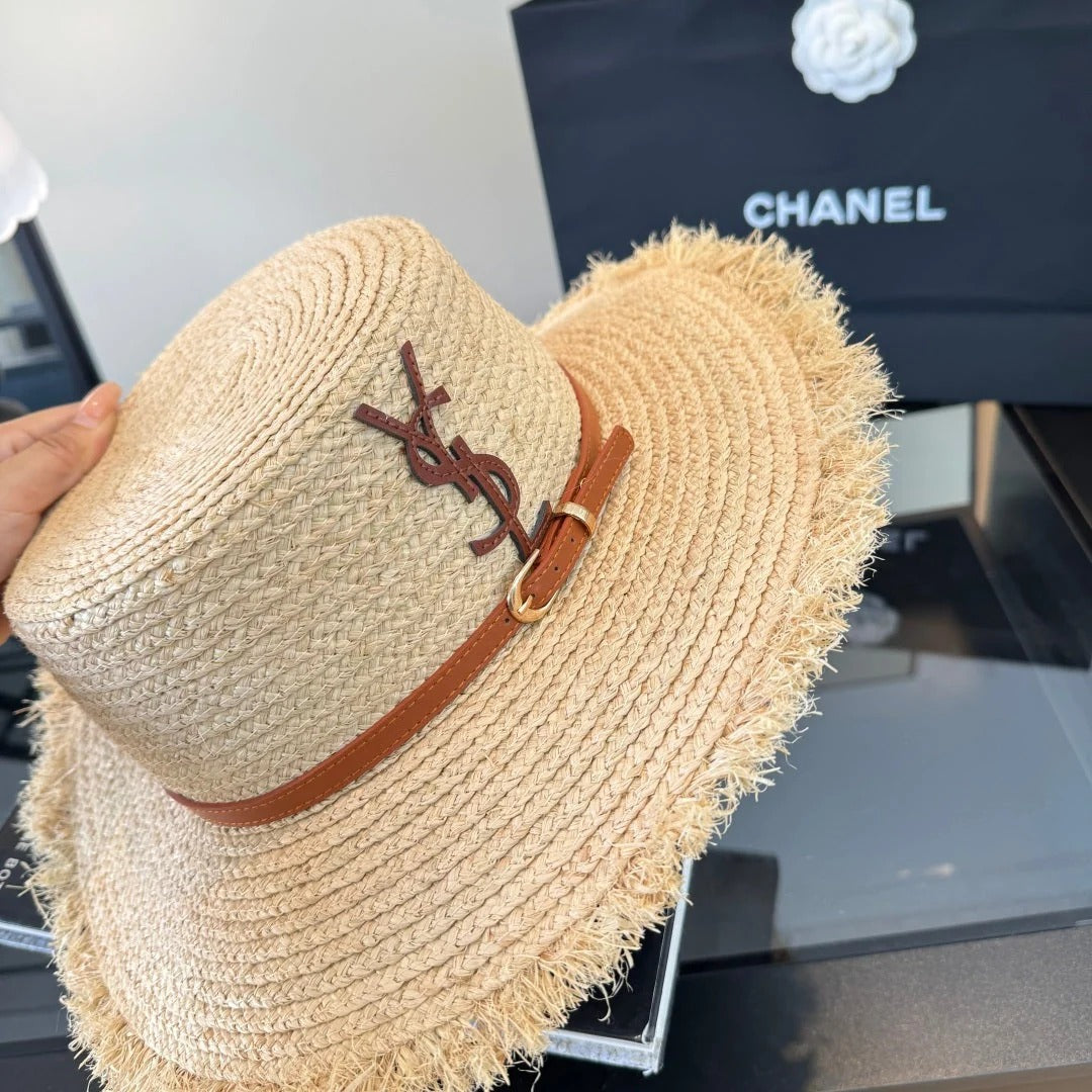 YSL Flat-top Straw Hat 412983